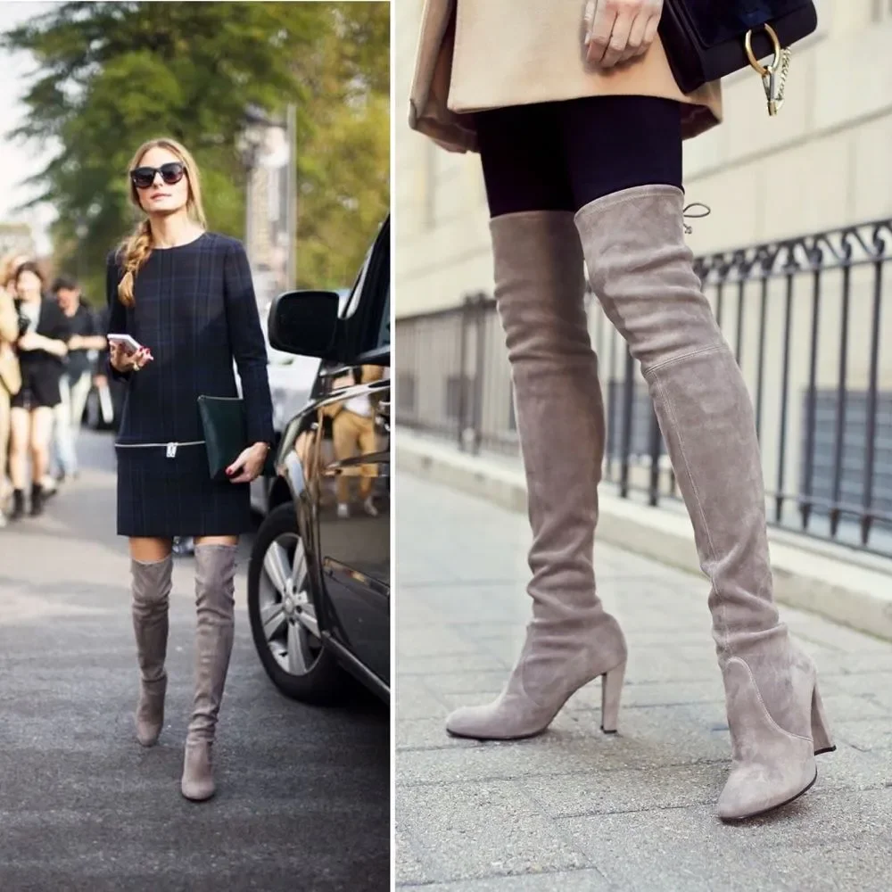 Stuart Weitzman Highland Over The Knee Boots Taupe ASO Olivia Palermo Size 9.5